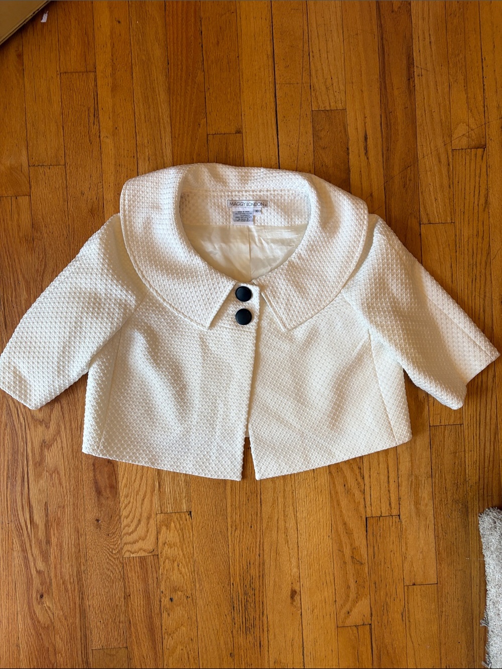 Maggy London Ivory Cropped Textured Blazer with Rounded Collar